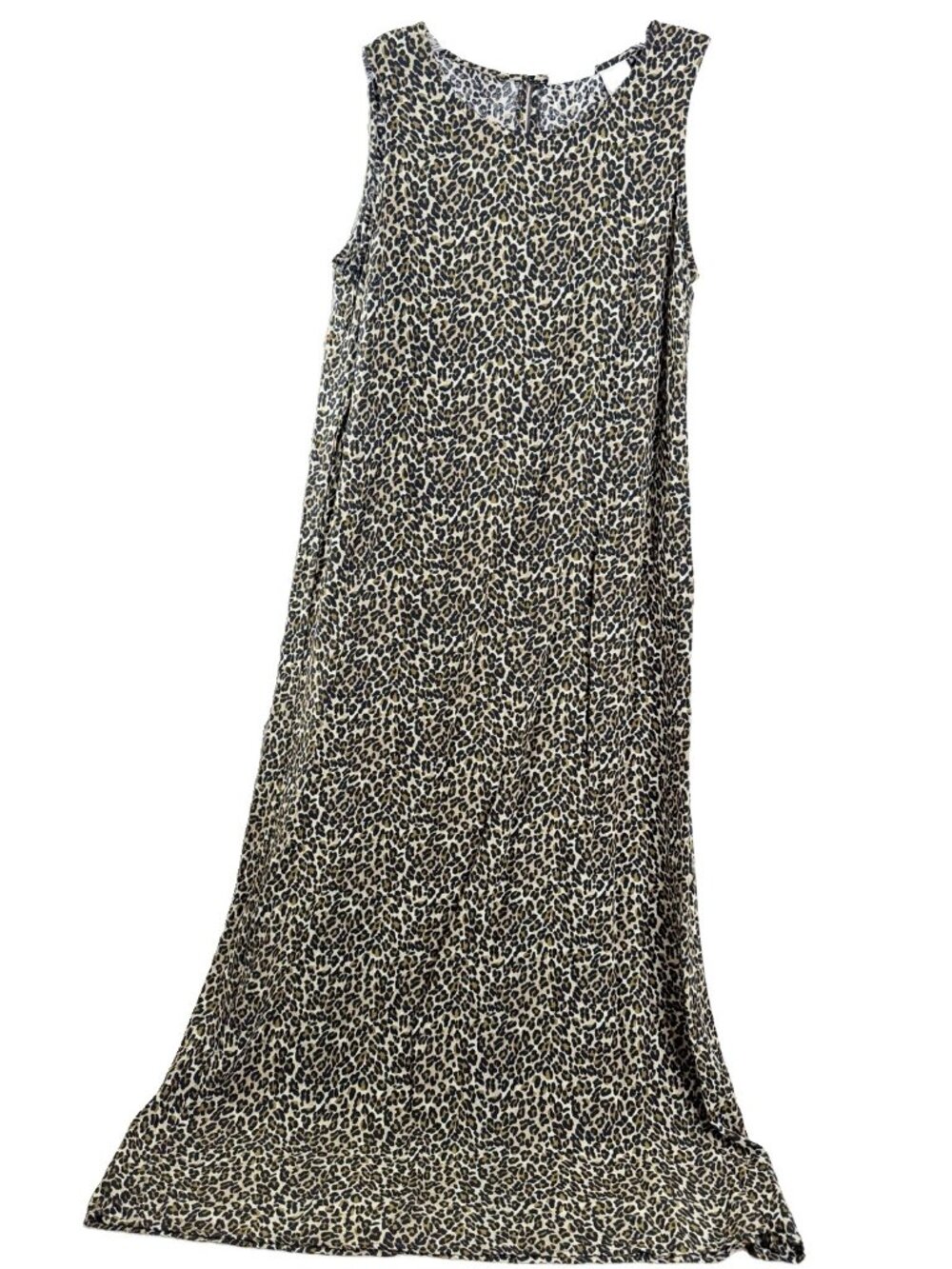 VTG Studio Ease Sz 12 Leopard Print 51"L Sheath Dress 100% Rayon Sleeveless GUC